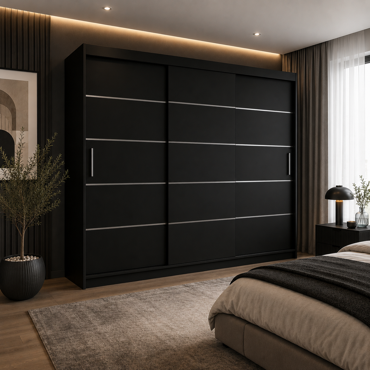 Dressing FIRENZE negru cu uși culisante, cu sau fără oglindă, PAL 18 mm, 240x60x200 cm Fără oglindă Arboteca