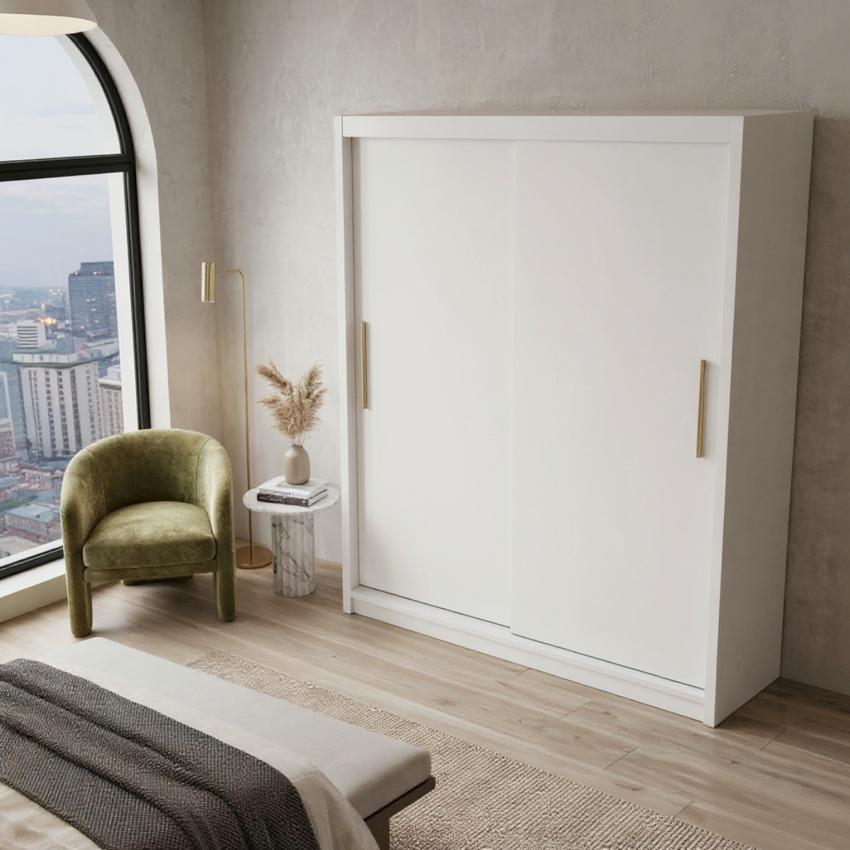 Dressing MENAGGIO alb cu 2 uși culisante, PAL melaminat 18 mm, 160x60x200 cm Arboteca