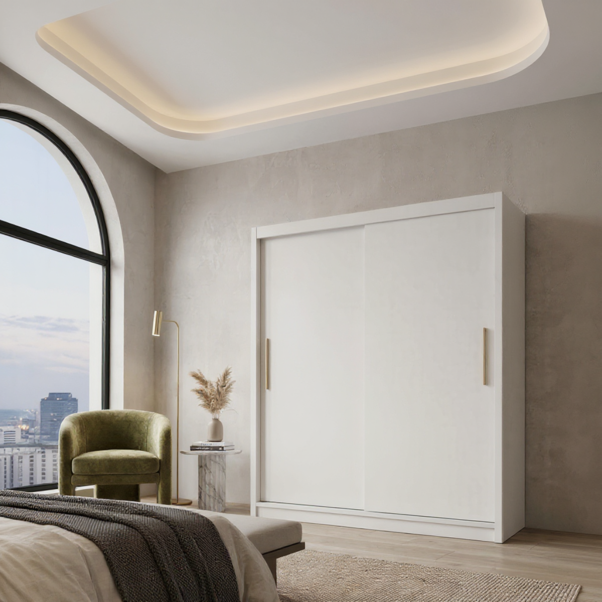 Dressing MENAGGIO alb cu 2 uși culisante, PAL melaminat 18 mm, 160x60x200 cm Arboteca