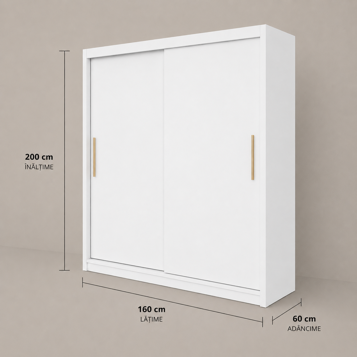 Dressing MENAGGIO alb cu 2 uși culisante, PAL melaminat 18 mm, 160x60x200 cm Arboteca