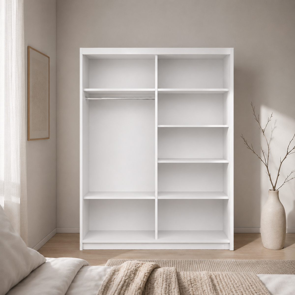 Dressing MENAGGIO alb cu 2 uși culisante, PAL melaminat 18 mm, 160x60x200 cm Arboteca