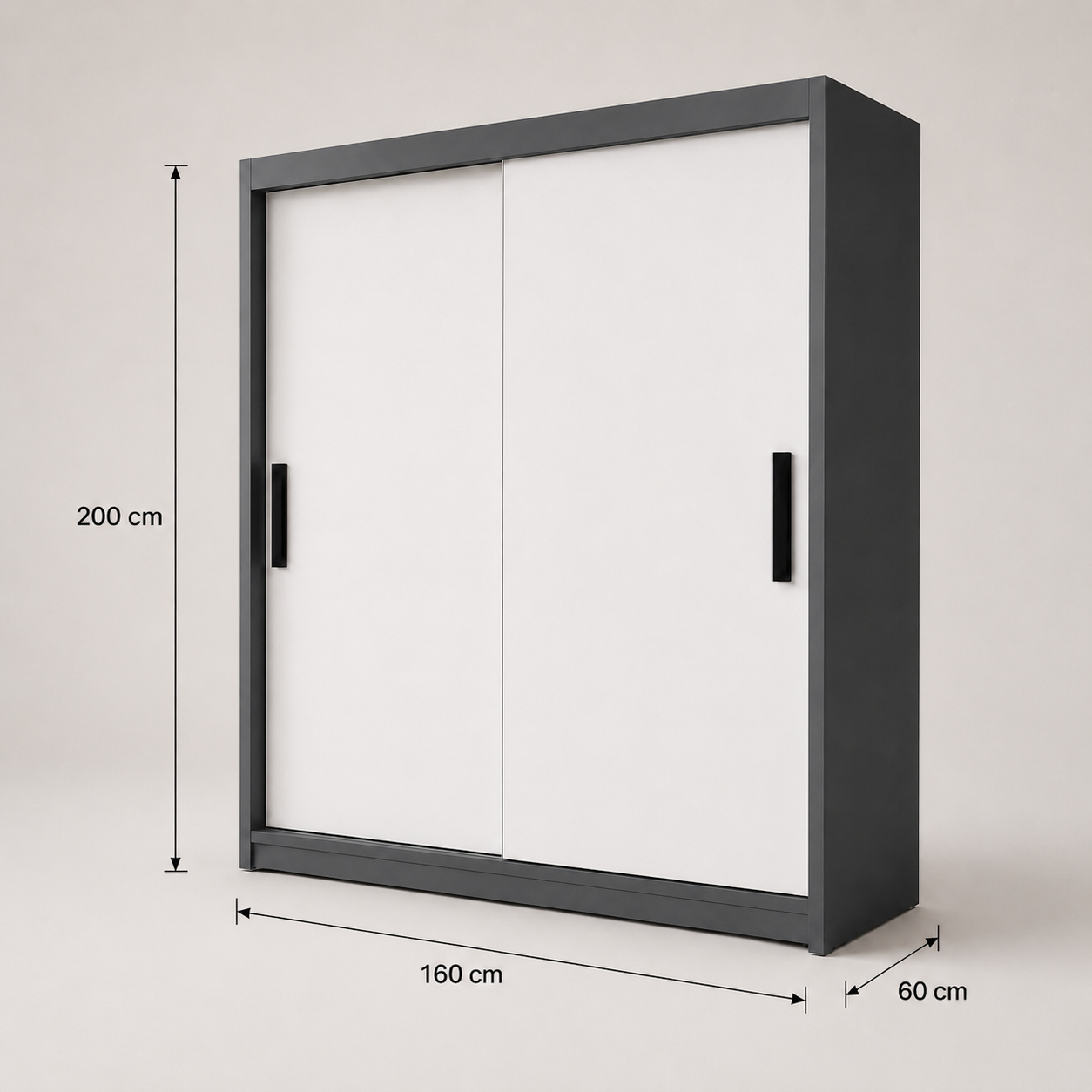 Dressing MENAGGIO cu 2 uși culisante, antracit și alb, PAL melaminat 18 mm, 160x60x200 cm Arboteca
