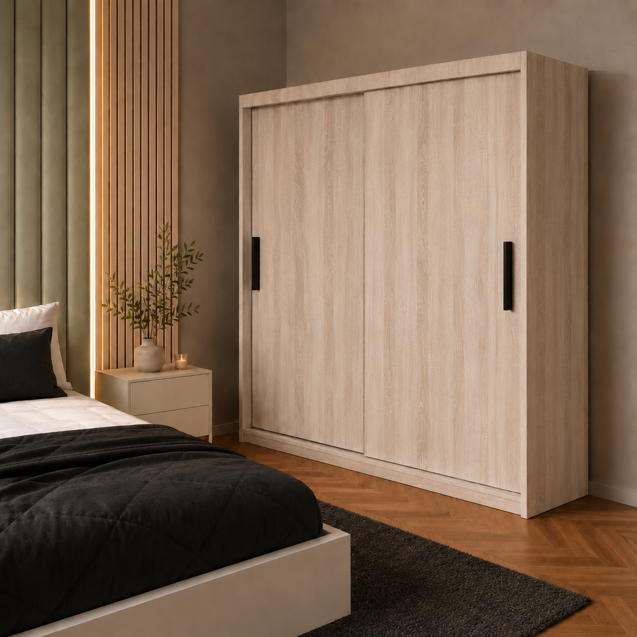 Dressing MENAGGIO sonoma cu 2 uși culisante, PAL melaminat 18 mm, 160x60x200 cm Default Title Arboteca