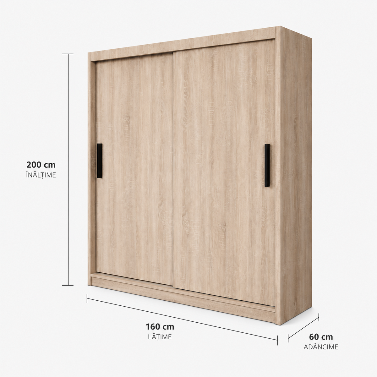 Dressing MENAGGIO sonoma cu 2 uși culisante, PAL melaminat 18 mm, 160x60x200 cm Arboteca