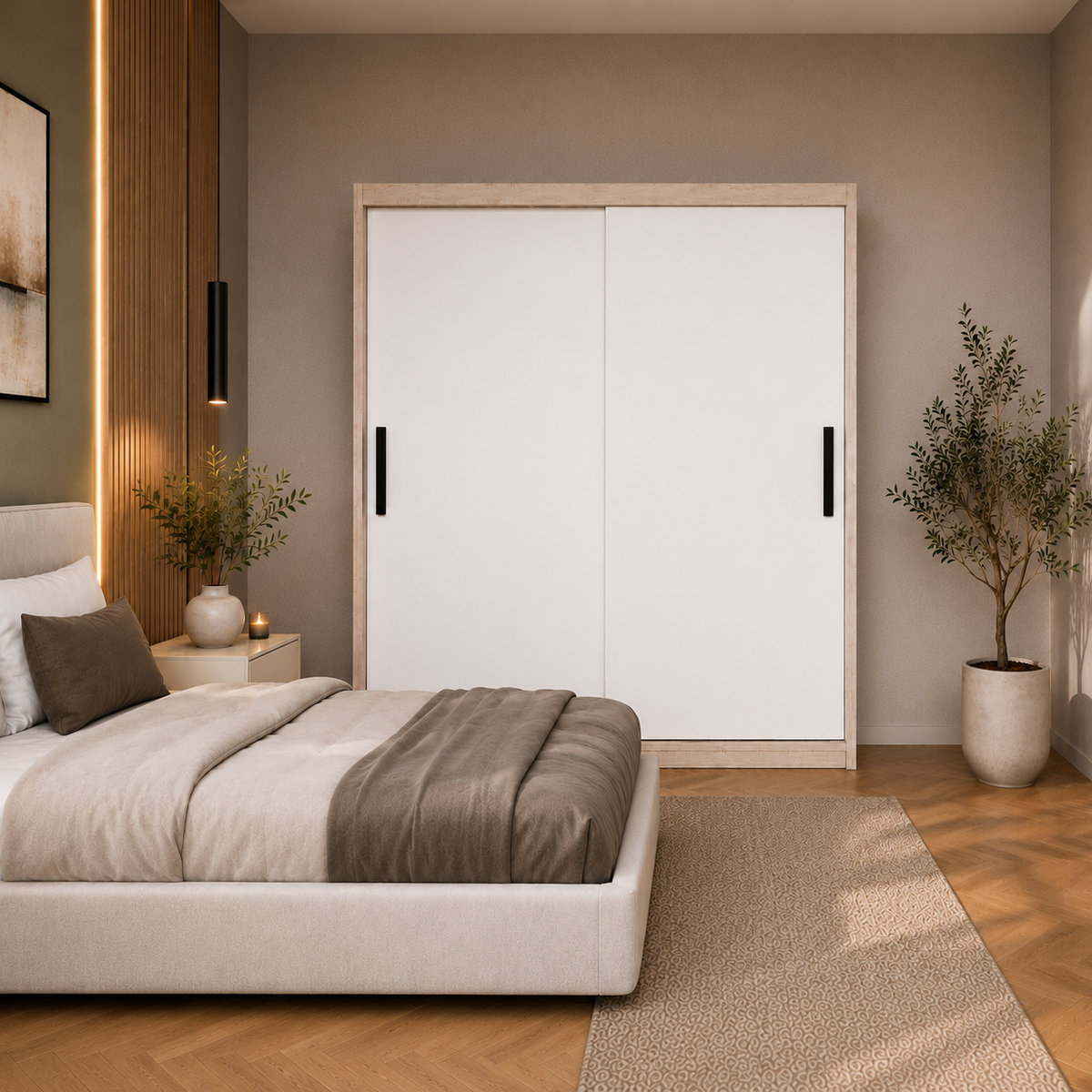 Dressing MENAGGIO cu 2 uși culisante, sonoma și alb, PAL melaminat 18 mm, 160x60x200 cm Arboteca