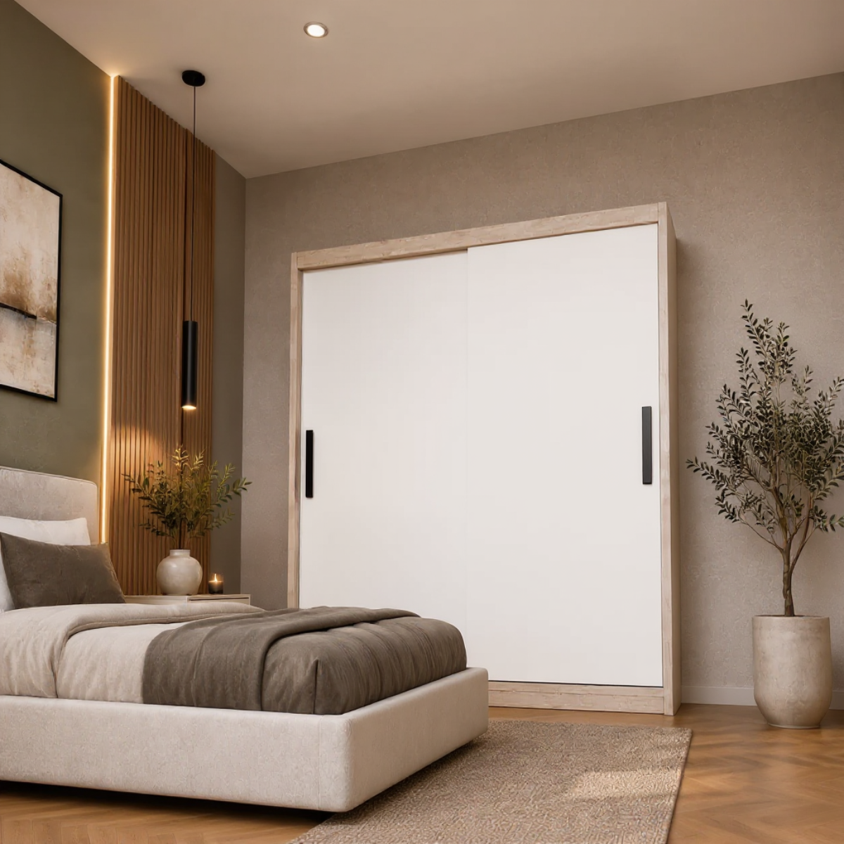 Dressing MENAGGIO cu 2 uși culisante, sonoma și alb, PAL melaminat 18 mm, 160x60x200 cm Arboteca