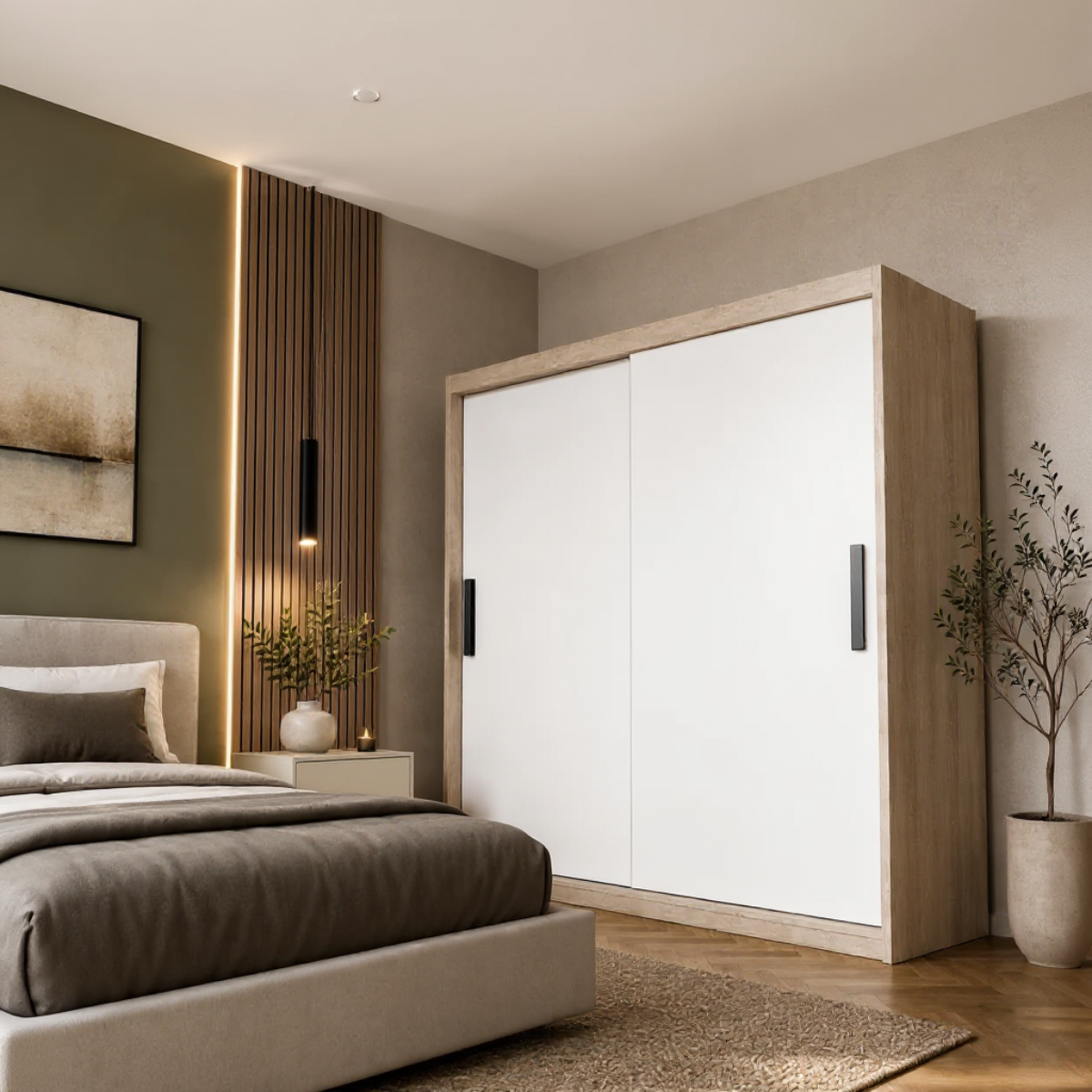 Dressing MENAGGIO cu 2 uși culisante, sonoma și alb, PAL melaminat 18 mm, 160x60x200 cm Arboteca