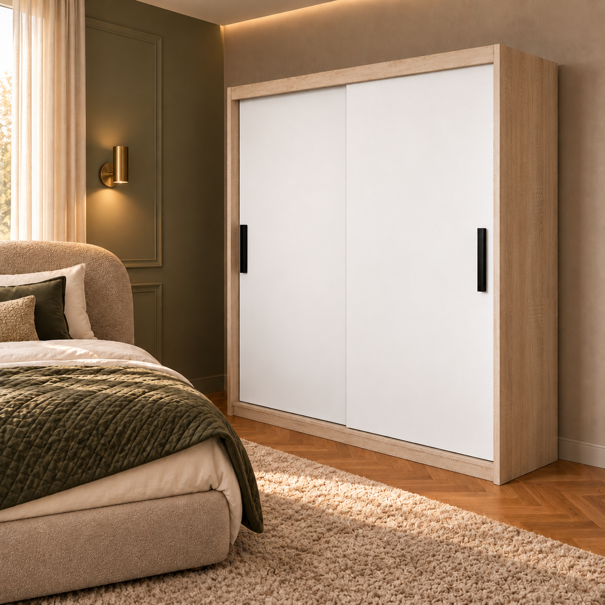 Dressing MENAGGIO sonoma și alb cu 2 uși culisante, 160x60x200 cm