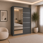 Dressing PRAIANO antracit cu 2 uși culisante și oglindă, PAL 18 mm, 160x60x200 cm Default Title Arboteca