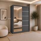 Dressing PRAIANO antracit cu 2 uși culisante și oglindă, PAL 18 mm, 160x60x200 cm Arboteca
