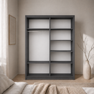 Dressing PRAIANO antracit cu 2 uși culisante și oglindă, PAL 18 mm, 160x60x200 cm Arboteca