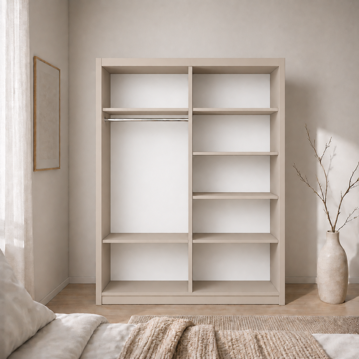 Dressing PRAIANO cașmir cu 2 uși culisante și oglindă, PAL 18 mm, 160x60x200 cm Arboteca