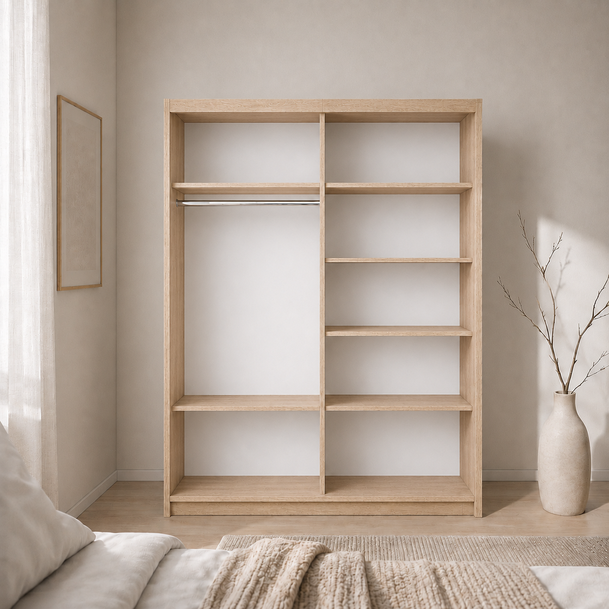 Dressing PRAIANO sonoma cu 2 uși culisante și oglindă, PAL 18 mm, 160x60x200 cm Arboteca
