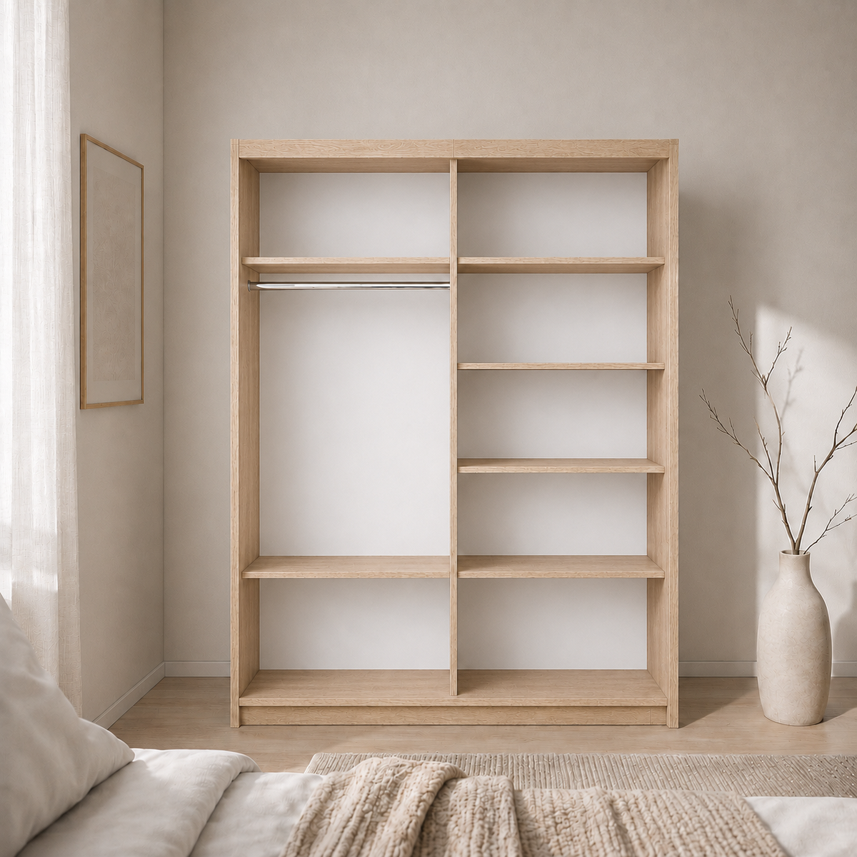 Dressing PRAIANO sonoma cu 2 uși culisante și oglindă, PAL 18 mm, 160x60x200 cm Arboteca
