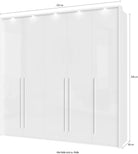 Dulap cu cinci usi Piano , Iluminare LED , Alb lucios , 232 cm latime Arboteca