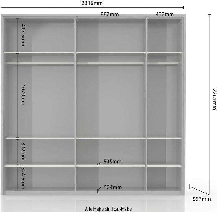 Dulap cu cinci usi Piano , Iluminare LED , Alb lucios , 232 cm latime Arboteca