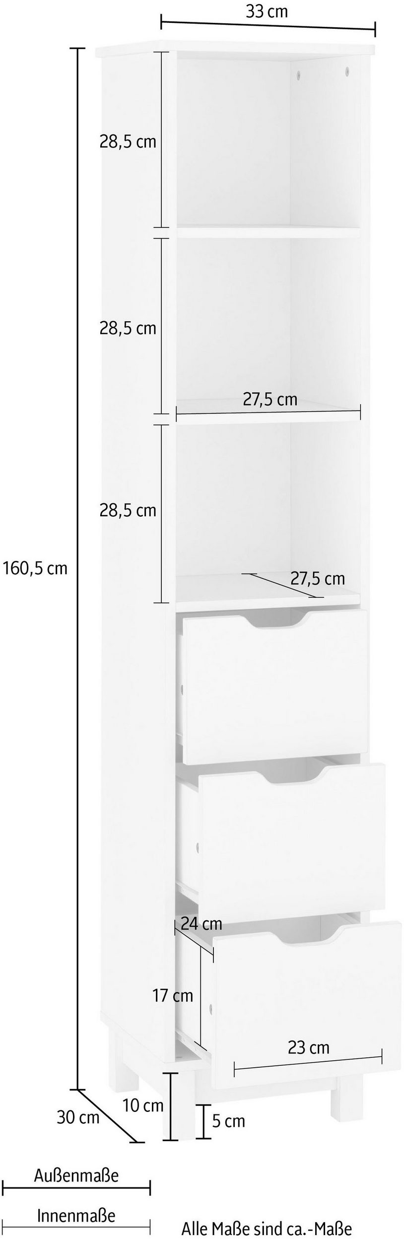Comodă înaltă pentru baie Posta 33 cm, cu sertare Arboteca