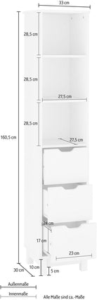 Comodă înaltă pentru baie Posta 33 cm, cu sertare Arboteca