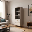 Dulap living CORTONA cu 1 ușă, 2 sertare și polițe deschise, MDF frezat oval, cașmir-bazalt, 80x40x150 cm Default Title Arboteca