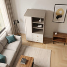 Dulap living CORTONA cu 1 ușă, 2 sertare și polițe deschise, MDF frezat oval, cașmir-bazalt, 80x40x150 cm Arboteca