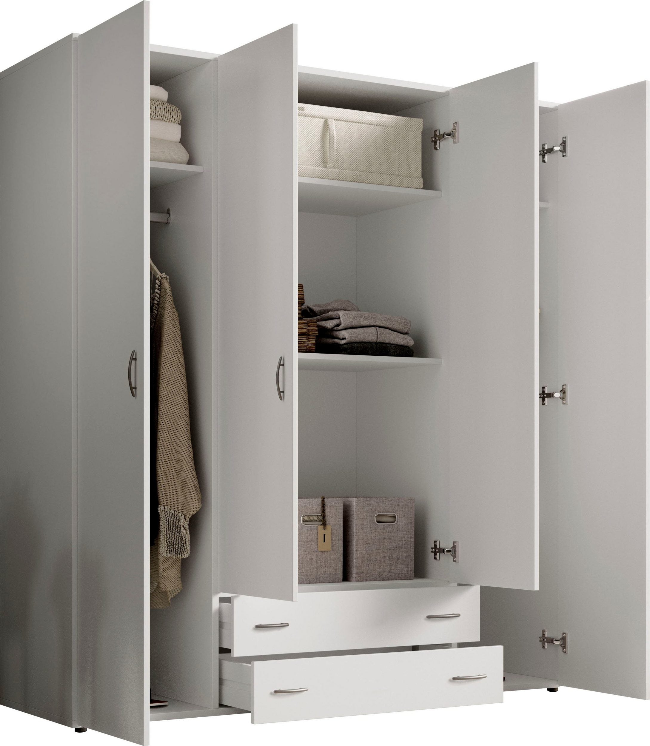 Dulap cu patru usi si doua sertare Bega, Alb, PAL Melaminat, 160 cm latime Arboteca