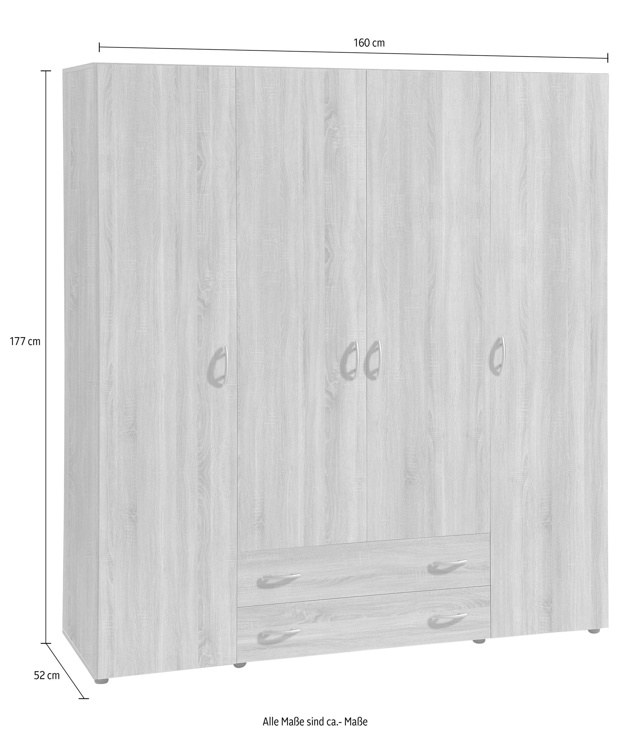 Dulap cu patru usi si doua sertare Bega, Stejar Somona , PAL Melaminat, 160 cm latime Arboteca