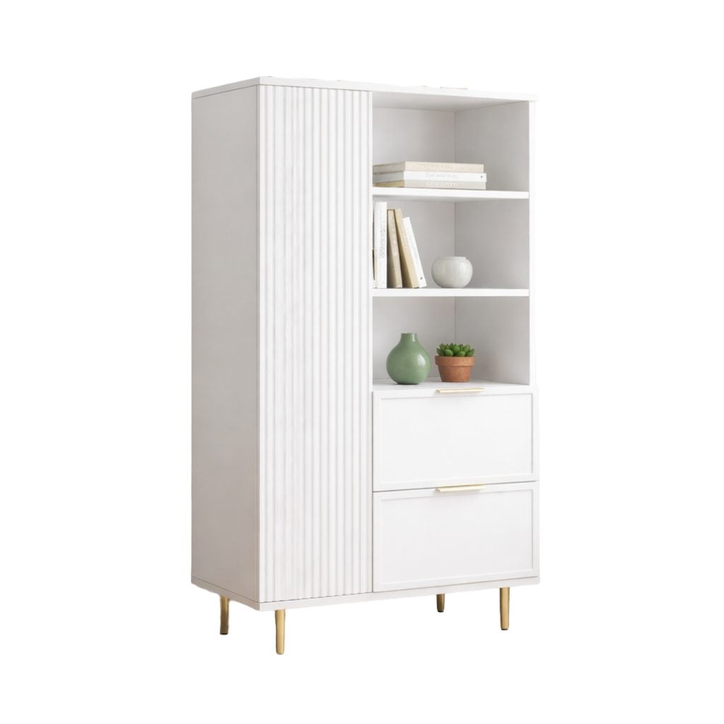 Dulap PORTOFINO alb cu ușă, poliță deschisă și 2 sertare, MDF frezat vopsit, 80x40x150 cm Arboteca