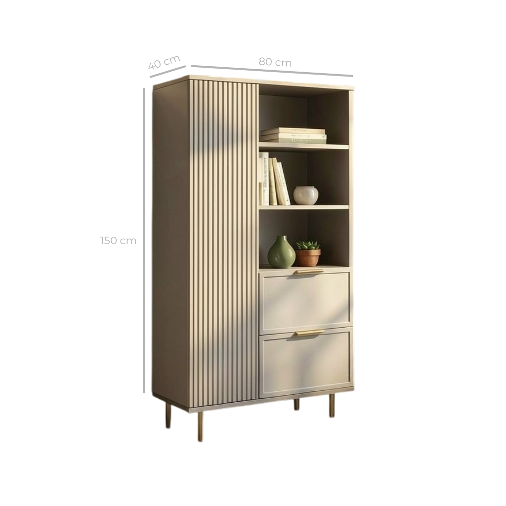 Dulap PORTOFINO casmir bazalt cu ușă, poliță deschisă și sertar, MDF frezat vopsit, 80x40x150 cm Arboteca