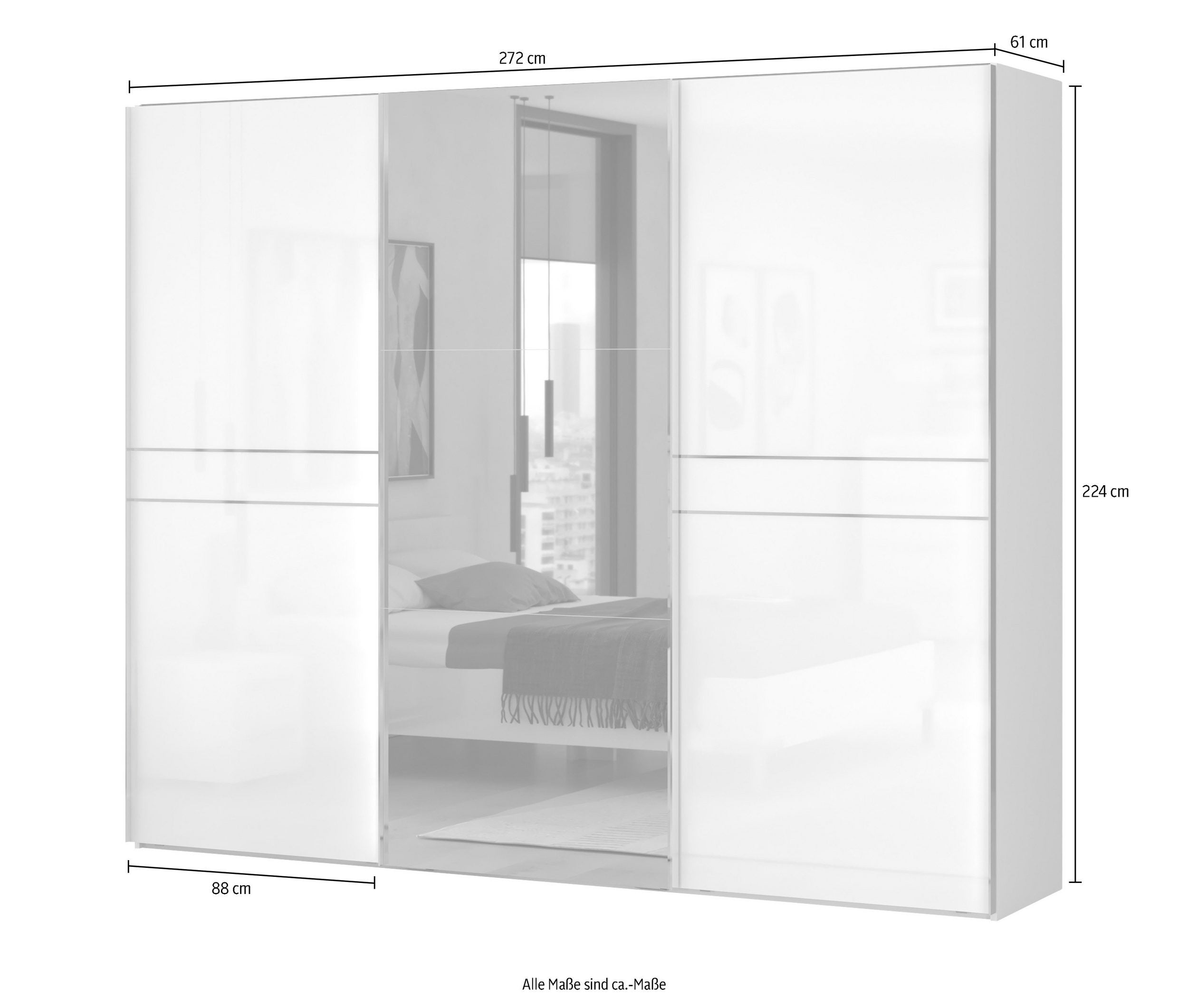Dulap cu usi glisante Piano vopsit UV, lucios, cu functie de inchidere soft, 272 cm latime Arboteca