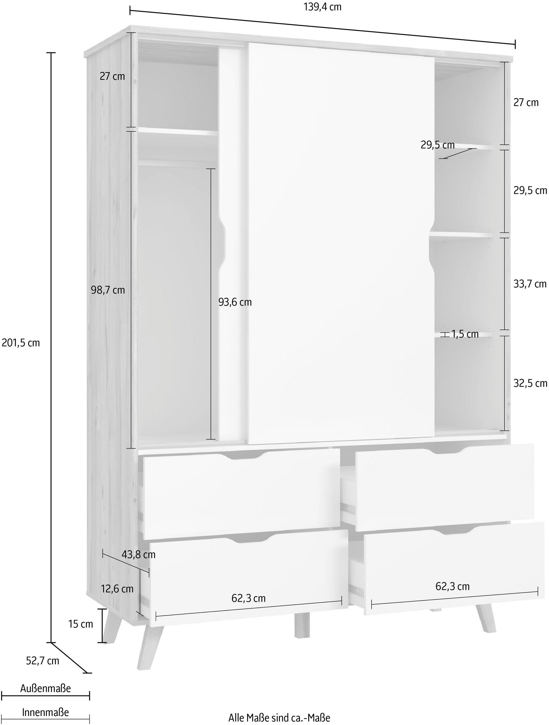 Dulap cu usi glisante si sertare Vankka , 140 cm latime Arboteca