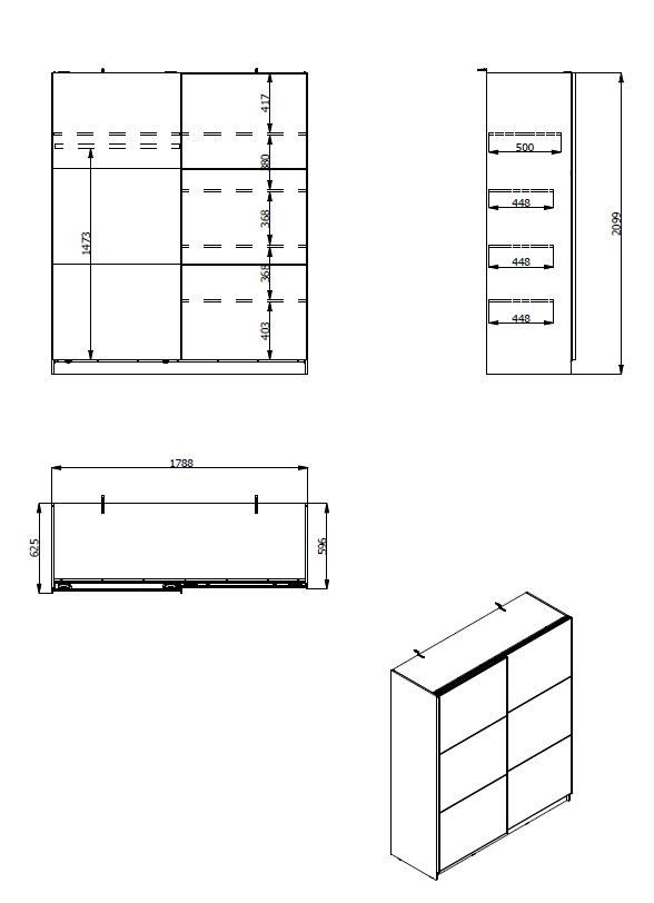 Dulap cu usi glisante Sierra ,Alb , Oglinzi , 179 cm latime Arboteca