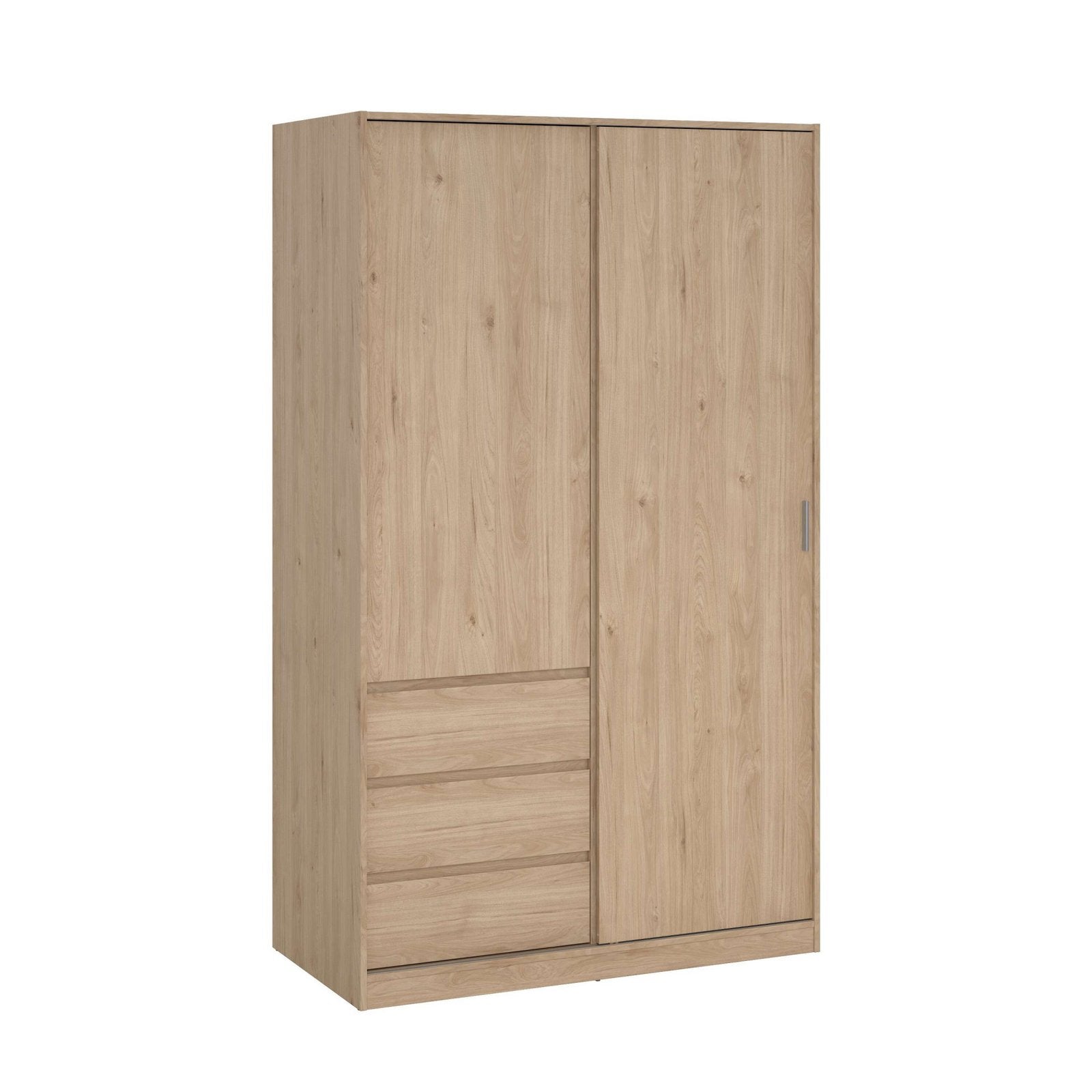 Dulap Naia cu uși glisante și 3 sertare, aspect lemn, 118×200×60 cm Arboteca
