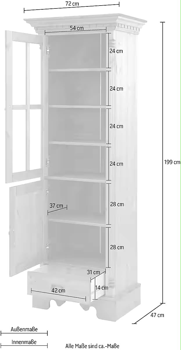 Vitrina Milano, lemn masiv, Natur, 199 cm inaltime Arboteca