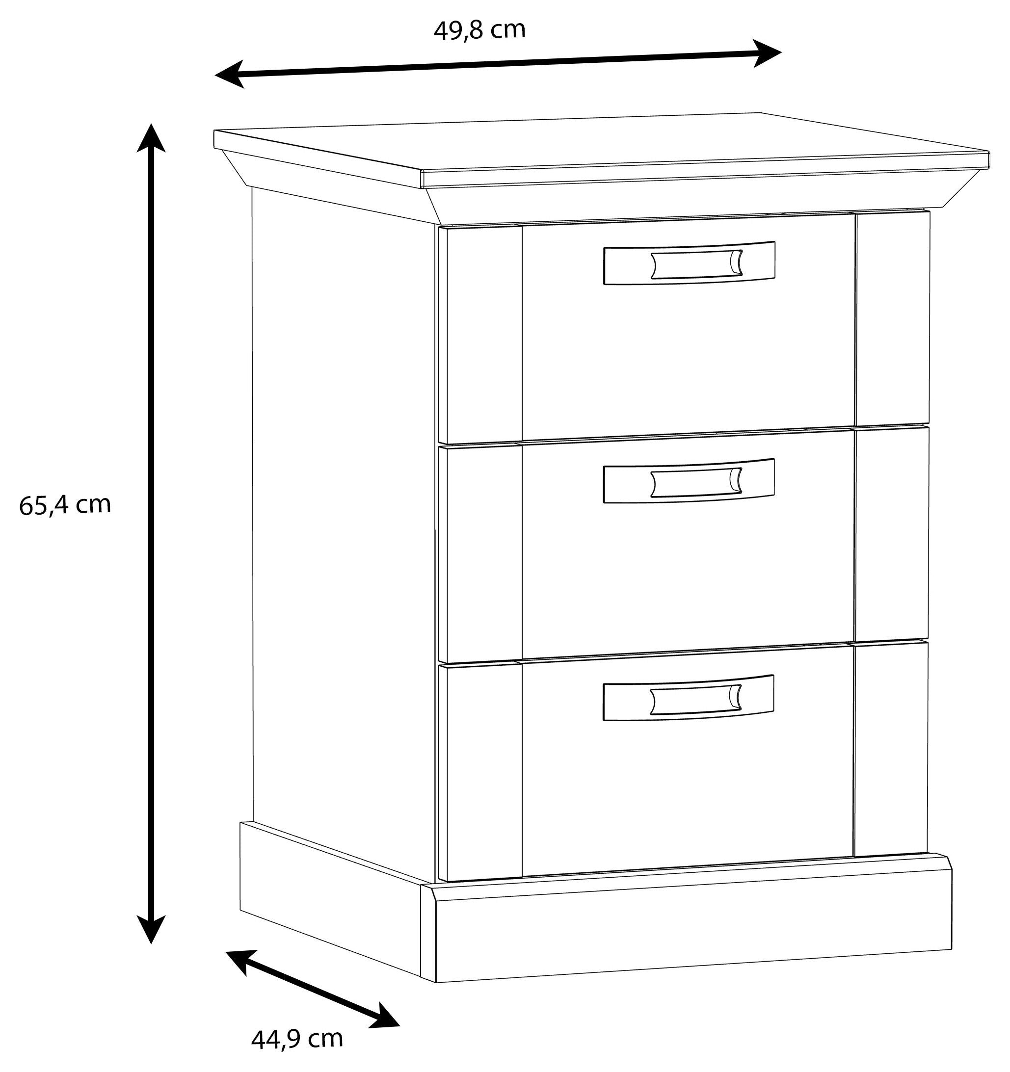 Set 2 noptiere Kashmir, 3 sertare, Pin Alb, 49,8×44,9×66 cm Arboteca