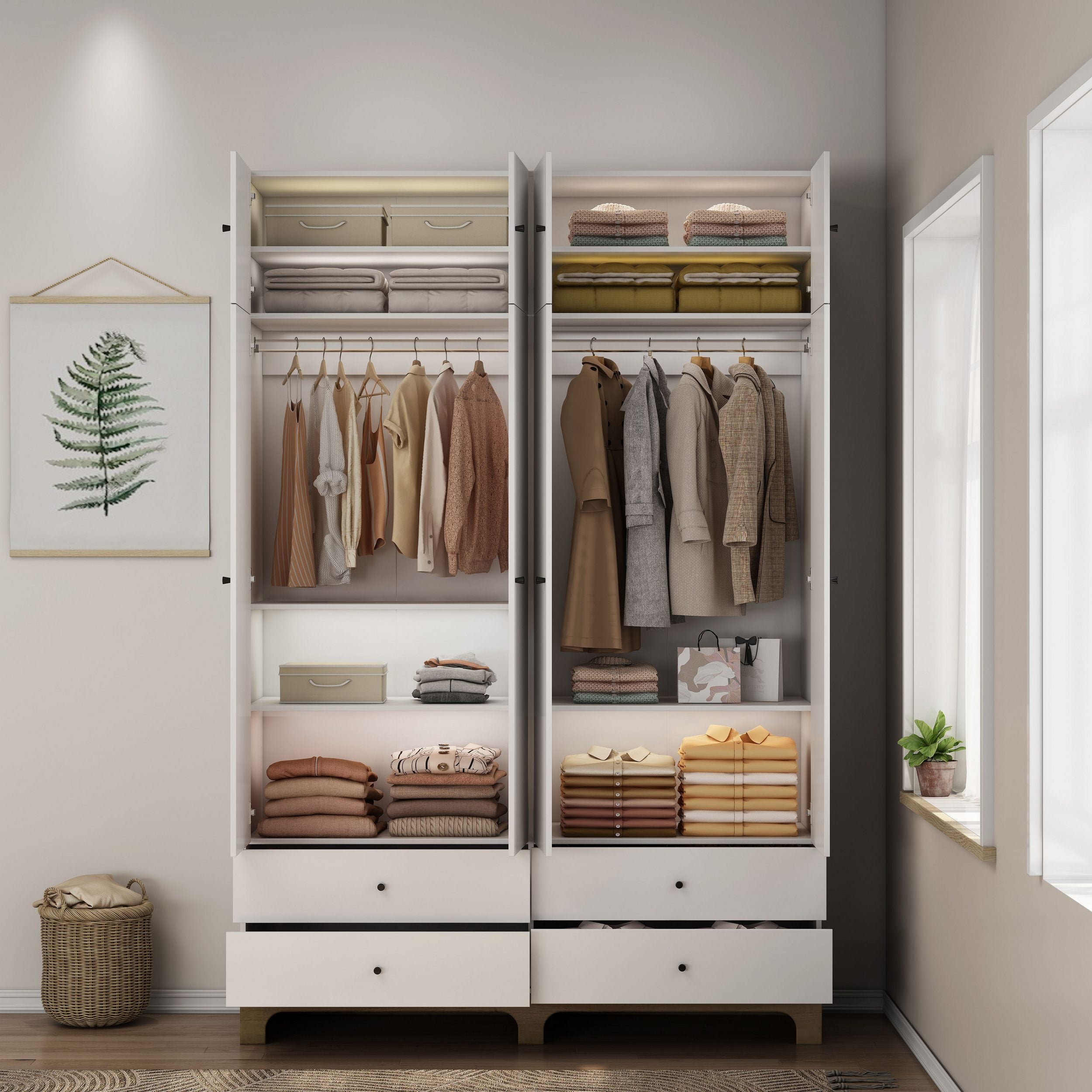 Garderobă OSLO, stil scandinav-boho, 8 uși, PAL FSC®, 160×52×240 cm Arboteca