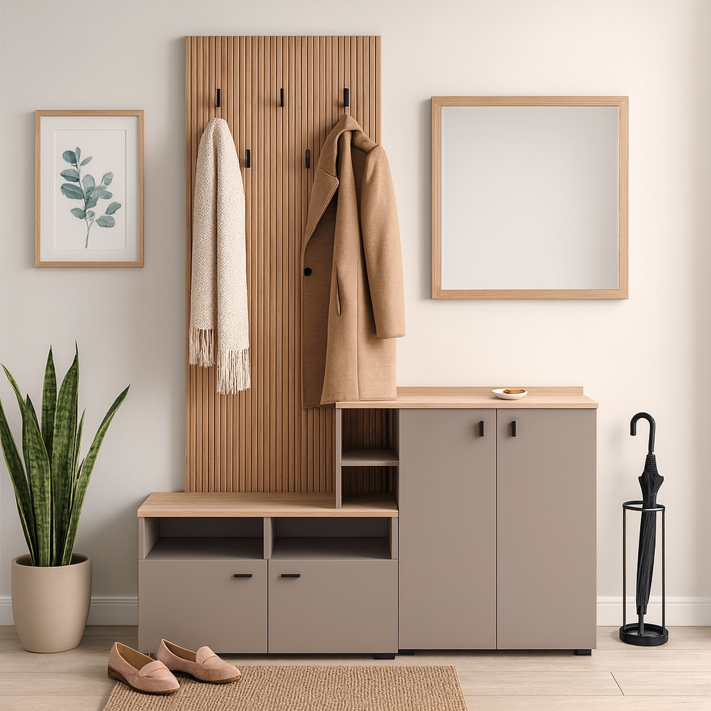 Set de hol, toffee/natural canella strata/cremona torro stejar, 138.5x41.2x204.7 cm Kondela