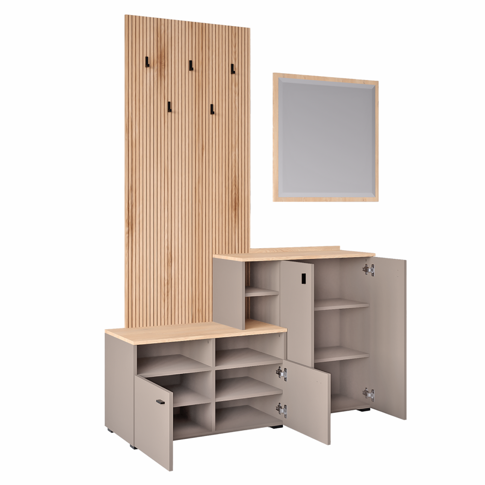 Set de hol, toffee/natural canella strata/cremona torro stejar, 138.5x41.2x204.7 cm Kondela