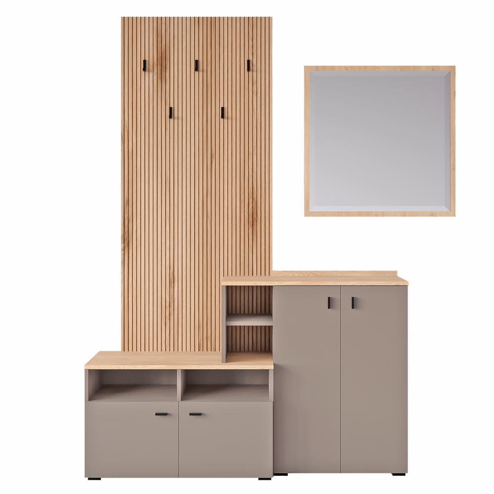 Set de hol, toffee/natural canella strata/cremona torro stejar, 138.5x41.2x204.7 cm Kondela