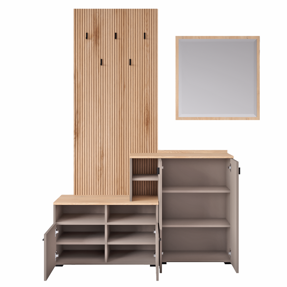Set de hol, toffee/natural canella strata/cremona torro stejar, 138.5x41.2x204.7 cm Kondela