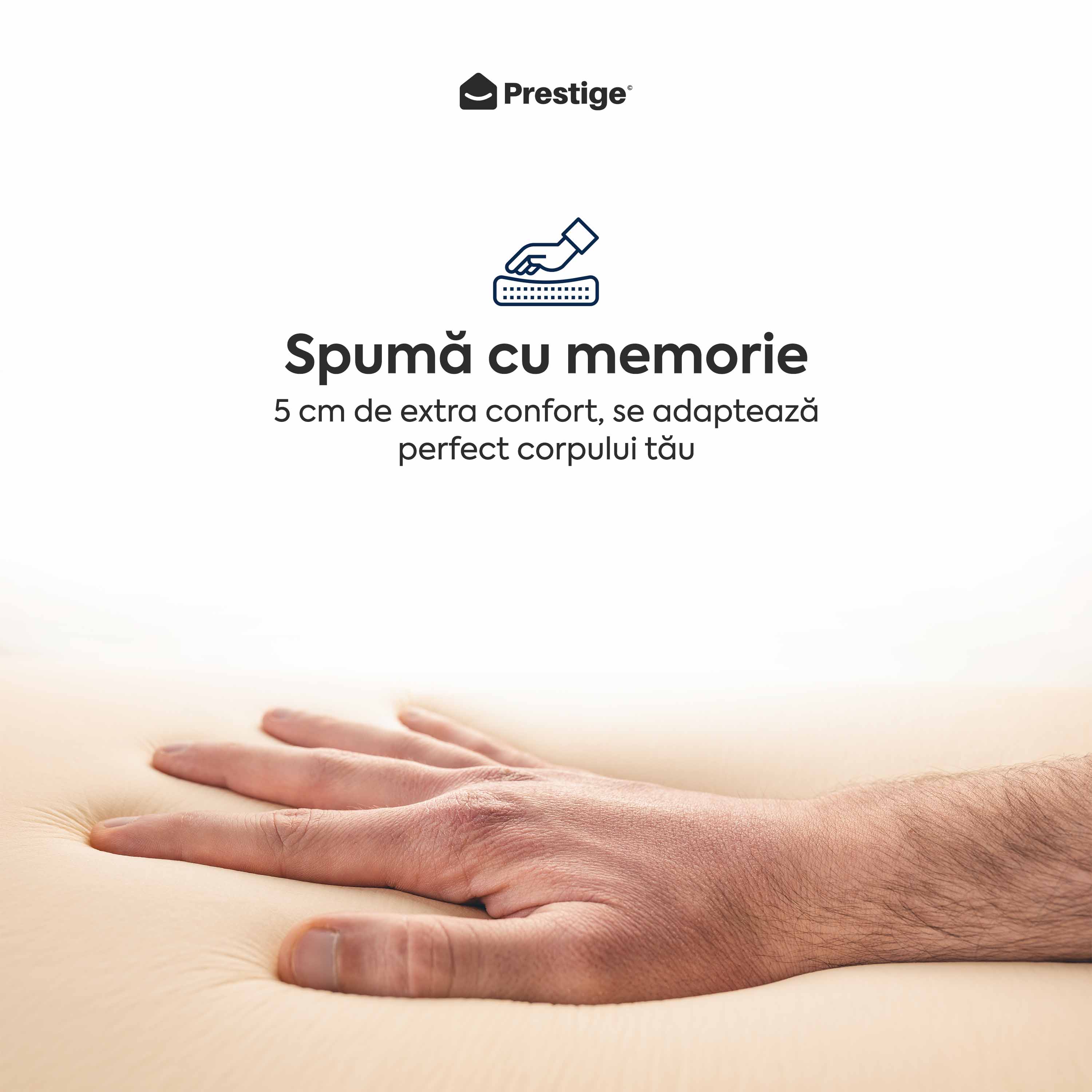 Saltea EMERALD, 18+5 Memory, spumă poliuretanică elastică, spumă cu memorie, husă cu efect antialergic, superortopedică, Grosime 24 cm - Prestige Home  