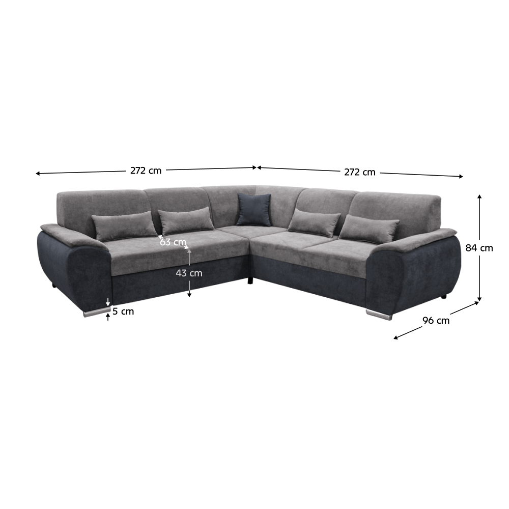 Colțar EVORA, gri închis/gri, pe stânga, 272x96x84 cm Kondela