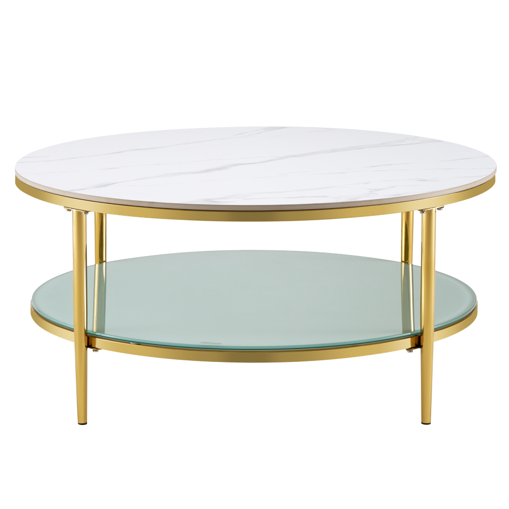 Masă de cafea, marmură deschisă/lapte/gold crom-auriu, ENION 2 NEW Kondela