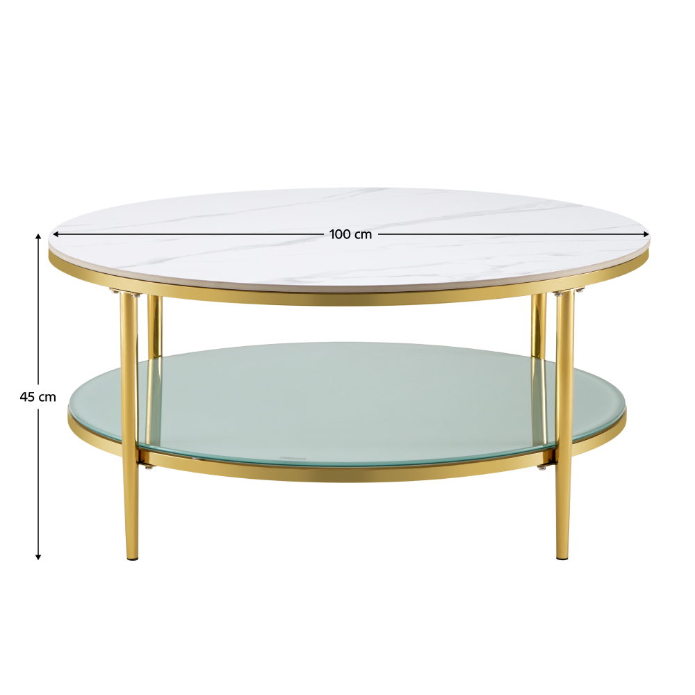 Masă de cafea, marmură deschisă/lapte/gold crom-auriu, ENION 2 NEW Kondela
