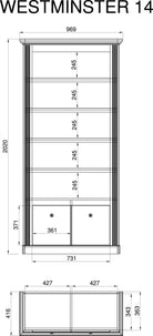 Etajeră Westminster 97 cm, 202 cm înălțime, cu 2 uși Arboteca