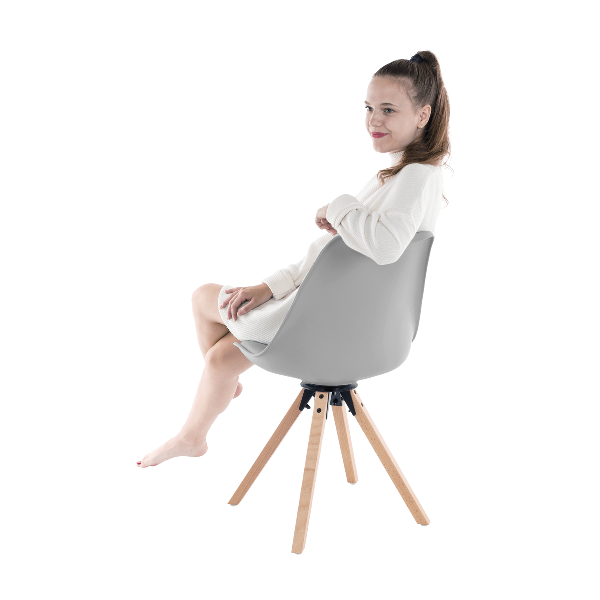 Scaun pivotant elegant SANTENA, gri deschis, piele ecologică, 48x57.5x82.5 cm Kondela