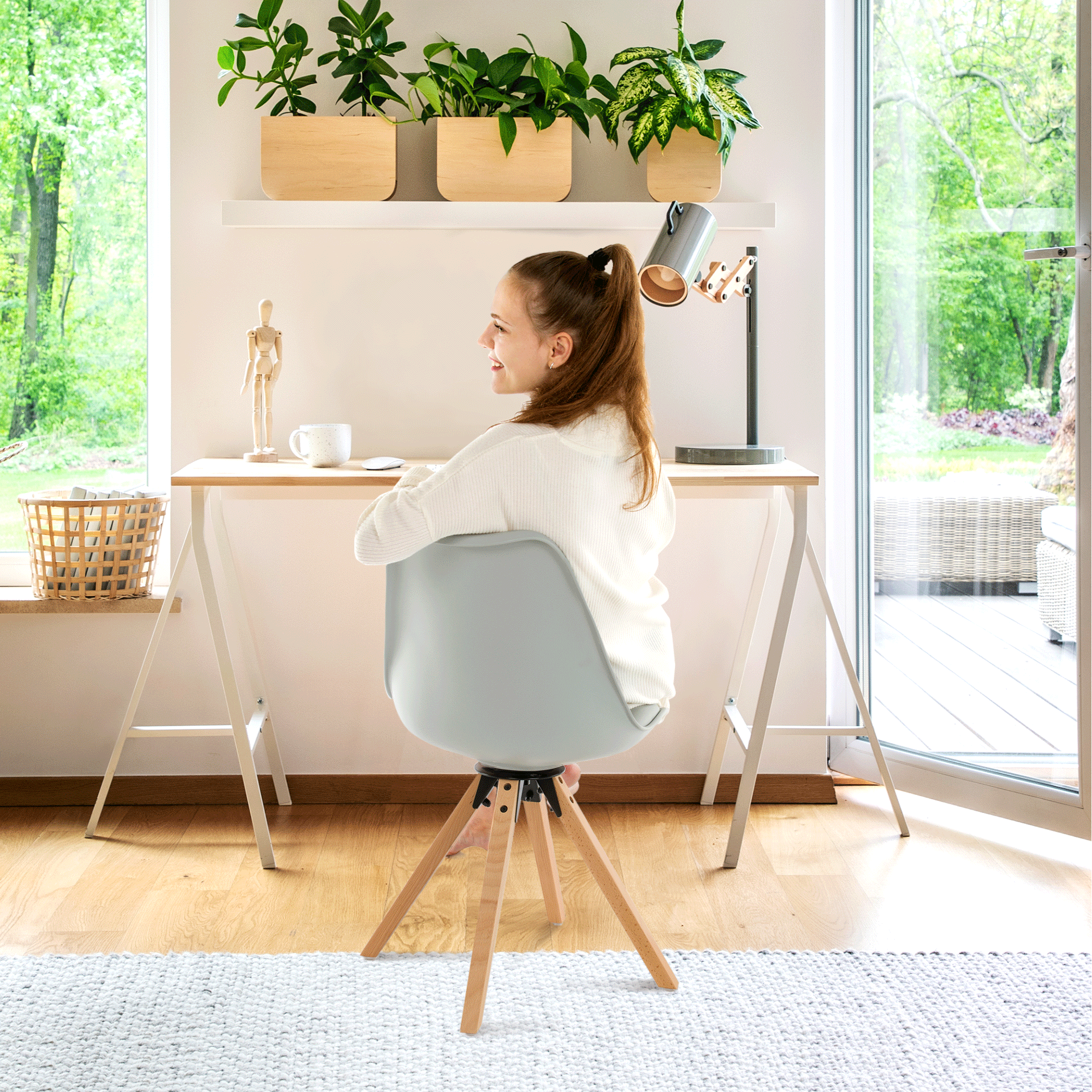 Scaun pivotant elegant SANTENA, gri deschis, piele ecologică, 48x57.5x82.5 cm Kondela