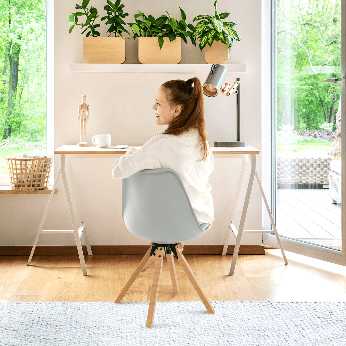 Scaun pivotant elegant SANTENA, gri deschis, piele ecologică, 48x57.5x82.5 cm Kondela