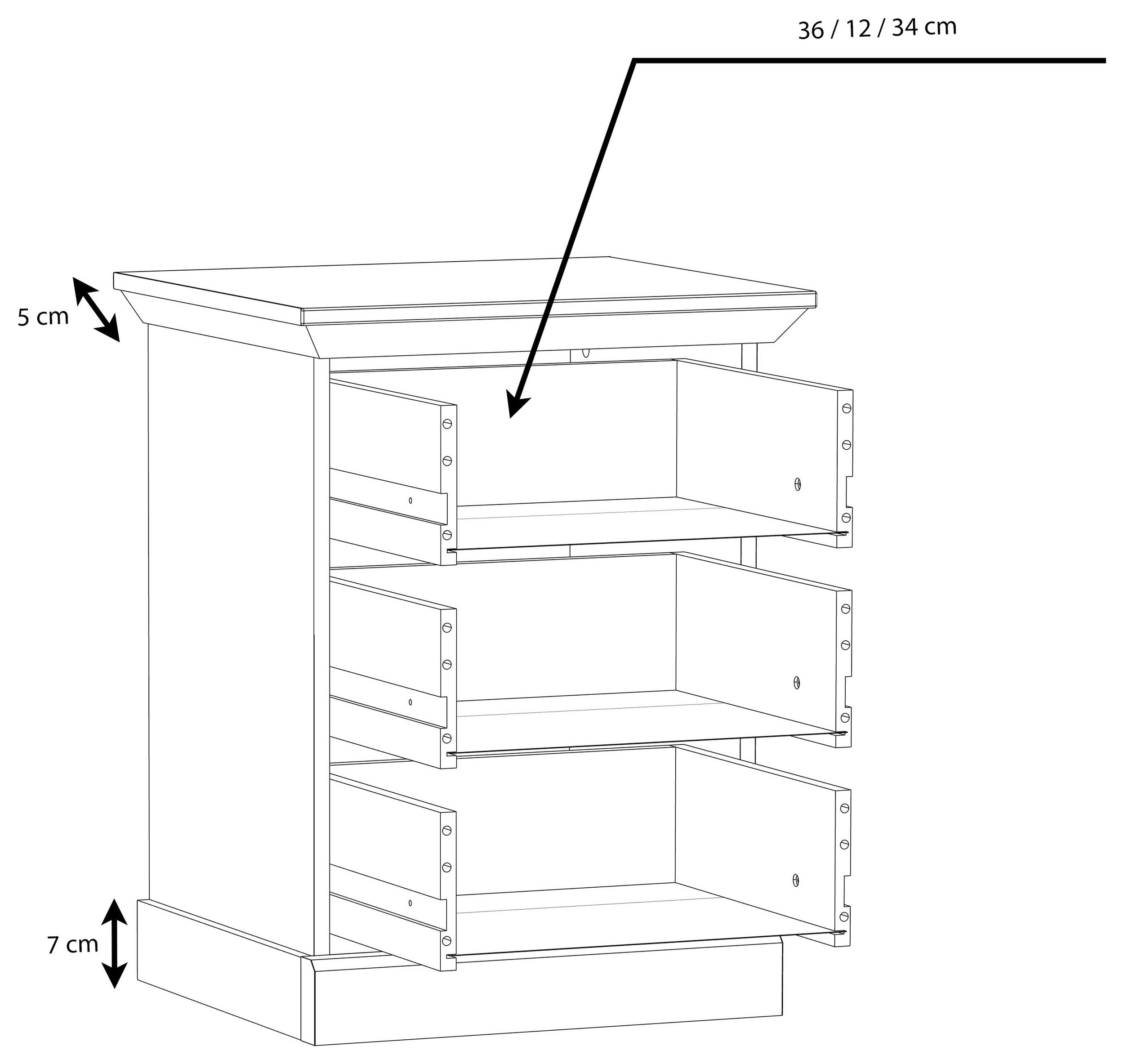 Set 2 noptiere Kashmir, 3 sertare, Pin Alb, 49,8×44,9×66 cm Arboteca