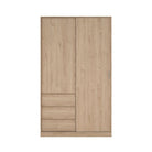 Dulap Naia cu uși glisante și 3 sertare, aspect lemn, 118×200×60 cm Arboteca
