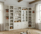 Bibliotecă Soeren din lemn masiv de pin, 7 rafturi, 40×29×220 cm – alb crem Arboteca